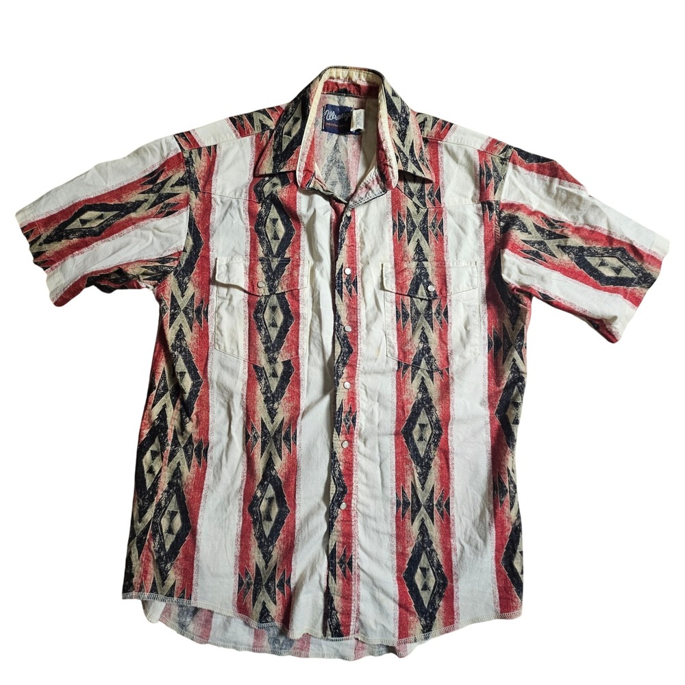 Vintage Wrangler Aztec‎ Southwestern Pearl Snap  Western Shirt Mens M Cotton